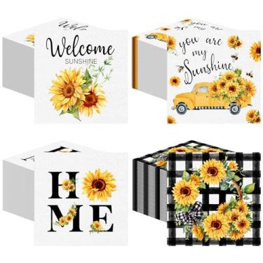 Imagem de Fulmoon 200 peças guardanapos de coquetel de girassol de verão descartáveis guardanapos de papel de sobremesa florais a granel toalha de bebida de decoupage para festa de sol de verão jantar