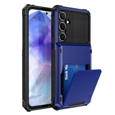 Imagem de SORAKA Capa para Samsung Galaxy A16 5G com suporte para cartão PC TPU 2 em 1 capa bumper de camada dupla à prova de choque pode conter 5 cartões azuis