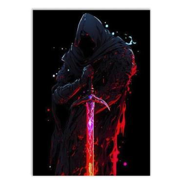 Imagem de Placa Decorativa Anime Espadachim Sombrio Games Espada Chamas Decoração Poster Quarto Sala