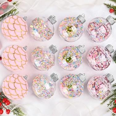 Imagem de Dolicer 12 peças de enfeites de bola de Natal, conjunto de enfeites de árvore de Natal de 7,5 cm fofo floco de neve rosa de flanela para pendurar decorações para pendurar na árvore de Natal, festa de