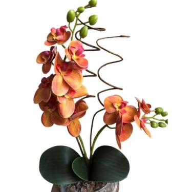 Imagem de Arranjo De Flores Artificiais Orquidea 40 Cm Altura Com Vaso De Vidro E Musgo Natural Decoracao Sala quarto quarto(CORAL)