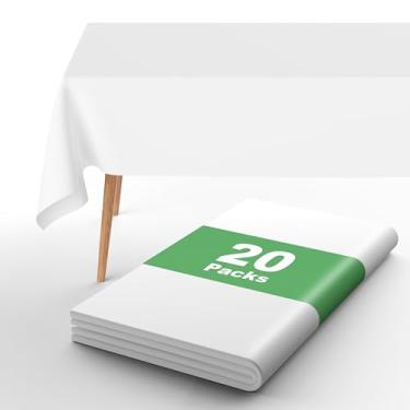 Imagem de URMONA Toalha de mesa de plástico descartável, 20 peças - 137 x 183 cm, toalha de mesa retangular, impermeável, adequada para festas, piqueniques, casamentos e acampamento (branca)