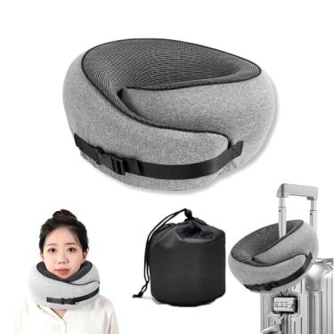 Imagem de Travesseiro de Pescoço para Viagem, Espuma Viscoelástica, Suporte Cervical Ajustável com Fivela, Cinza