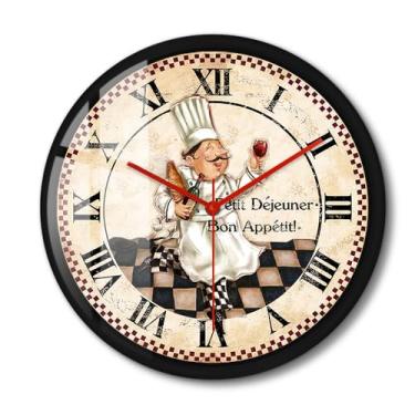 Imagem de TIMEGLOW Relógio de cozinha com moldura preta, 30,5 cm vintage decorativo relógio de parede de cozinha com algarismos romanos, relógio de parede, movimento silencioso, operado por bateria, para