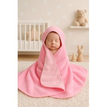 Imagem de Toalha Capuz Bebê Menino e Menina 100% Algodão Forrada Com Fralda Colorida Macia e Confortável (Rosa)