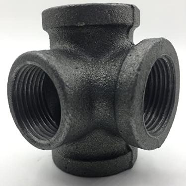 Imagem de ROPOCM Saída lateral de 4 vias Suporte de encaixe de tubo de 4 vias para suporte de conduíte de tubo de piso Fundição decorativa preta zincada (pacote com 1 conjunto) (1/2 POLEGADA)