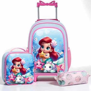 Imagem de Mochila de Rodinha Infantil Kit Escolar Lancheira e Estojo Bolsa Grand