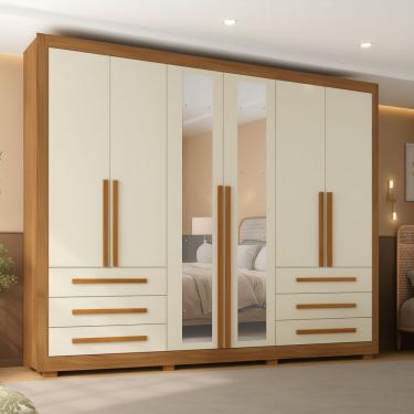 Imagem de Guarda Roupa Casal com Espelho 6 Portas 6 Gavetas e Pés Veneto Maxel Móveis - Cinamomo/Off White