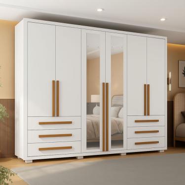 Imagem de Guarda Roupa Casal com Espelho 6 Portas 6 Gavetas e Pés Veneto Maxel Móveis - Branco