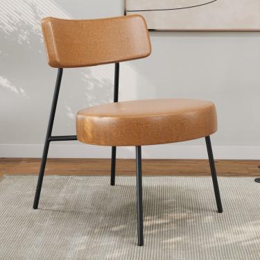 Imagem de Poltrona Decorativa Sala de Estar Kobe Estofada com Encosto Couríssimo Whisky - Desk Design