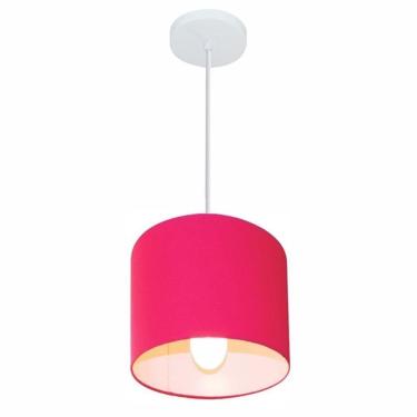 Imagem de Lustre Pendente Cilíndrico Md-4046 Cúpula Em Tecido 18x18cm Rosa Pink - Bivolt