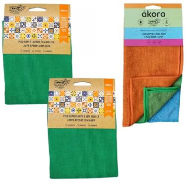 Imagem de Kit 5pcs: Pano Mágico Uso Geral 30x30cm Não Deixa Fiapos + Pano De Chão Limpa Piso Área Interna 40x60cm Ákora