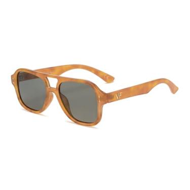 Imagem de OUWEN Óculos De Sol Polarizados Classic Square Aviators, Marrom, Lentes Verdes, Proteção Uv Ow2239B