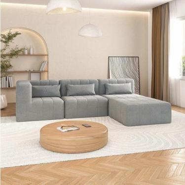 Imagem de Sofá Modular de Canto 02 Poltronas 01 Canto e 01 Puff CabeCasa Madeira