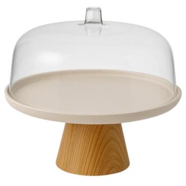 Imagem de Boleira com Cúpula Transparente Pé em Bambu para Bolos Tortas Doces So