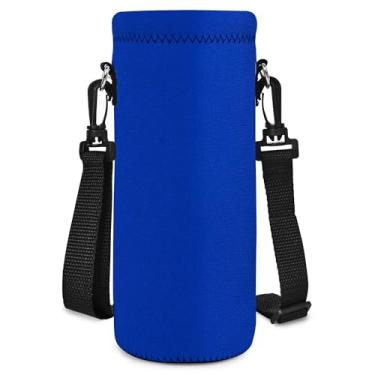 Imagem de Suporte de garrafa de água para garrafa de água Aupet, bolsa de neoprene isolada, alça de ombro ajustável 500 ml, ótimo para aço inoxidável, garrafas de plástico, esporte, bebidas energéticas, Pure Blue