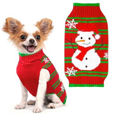 Imagem de HRTTSY Suéter de Natal para cães fofo boneco de neve Natal para cães festivos suéteres para animais de estimação roupa para clima frio quente de tricô suéteres para cães pequenos, médios e grandes gatos (boneco de neve, G)