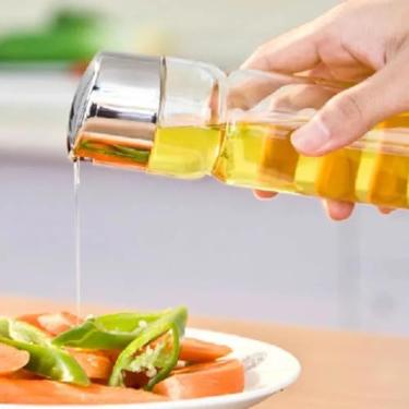 Imagem de Galheteiro de Mesa Vidro e Suporte Cromado 5 Peças Kit para Azeite Vinagre Sal e Pimenta