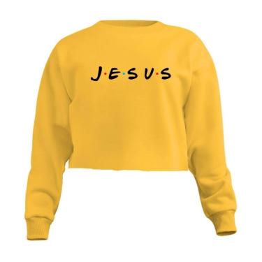 Imagem de Blusa Cropped Moletom Jesus Equilíbrio Bem e Mal Feminino Personalizado com Cintura Descosturada