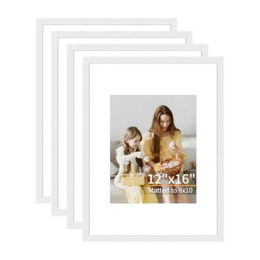 Imagem de Conjunto de 4 molduras de 30 x 40 cm, telas 20 x 25 com tapete ou 30 x 40 sem tapete, molduras para pendurar na parede ou mesa, inclui acrílico HD, branco