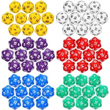 Imagem de Seenelling 60 Pieces D20 Polyhedral Dice Set 20mm Large 20 Sided Pearl Mixed Color Game Dice Assortment Spin Down D20 Set for RPG, Table Games Fantasy Warrior Mage Accessories(Mix Color)