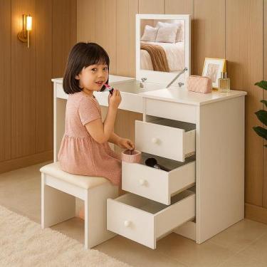 Imagem de Penteadeira Escrivaninha Com Espelho Gaveta E Banqueta Funcional 2 em 