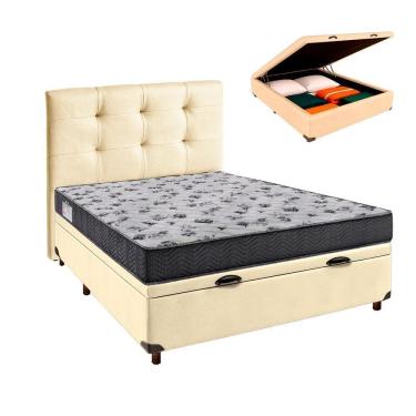 Imagem de Cama Box Bau + Colchão Casal Ortobom D33 Iso100 + Cabeceira Estofada