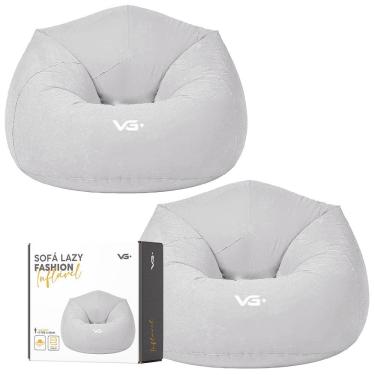Imagem de Kit 2 Poltrona Inflável Puff Lazy Fashion Aveludado Assento Pufe VG Plus Cinza