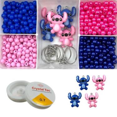 Imagem de Kit Miçangas Infantil Lilo Stitch Pulseirinha + Pingente e Silicone - 