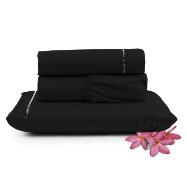 Imagem de Jogo Cama Lençol Unique Solteiro 400 Fios Ponto Palito 3 Peças - Preto
