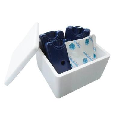 Imagem de Kit Caixa Isopor 1,5L Litro e 3 Gelo rígido 200ml e 1 Gelo Flexível 12