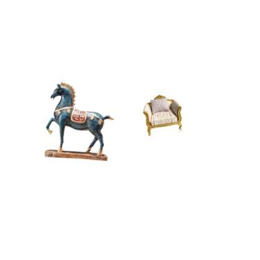 Imagem de Fenteer Escultura de Cavalo em Pé para Decoração de Mesa, Sala de Estar, Estante, com Sofá em Miniatura, Modelo de Artesanato, Simulação de Móveis, Brinquedo