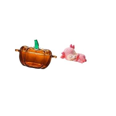 Imagem de Fenteer Prato de Vidro para Doces de Abóbora com Tampa E Estatueta de Veado Dormindo em Resina para Decoração de Mesa de Jantar E Cozinha, Pote de Biscoitos a