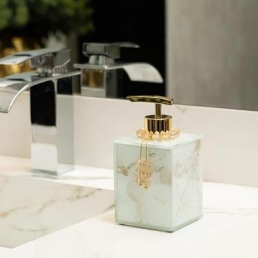 Imagem de Saboneteira Líquido 250ML Porta Sabonete Decorativo De Vidro EFEITO MÁRMORE Porta Álcool Gel Porta Sabonete Líquido (Dourado com enfeite,Unid)