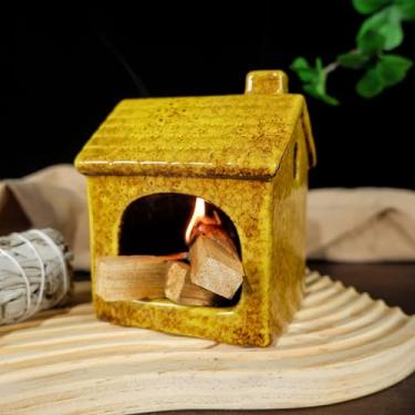 Imagem de Mougigi Suporte para queimador Yellow House Palo Santo – Mini chaminé de cerâmica com base estável, tigela para queimar sálvia e cones de incenso - perfeito para meditação, espaços de ioga, altares