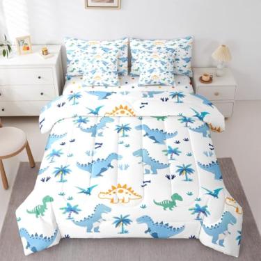 Imagem de Jogo de cama jejeloiu com tema animal, dinossauro azul, 7 peças, para crianças, meninos, meninas, coqueiro, macio, leve