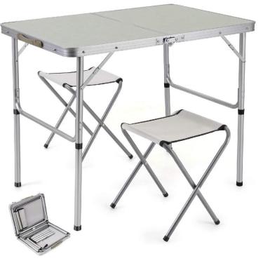 Imagem de Mesa Dobravel Aluminio 2 Cadeiras Mesinha Praia Maleta