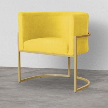 Imagem de Poltrona Decorativa Luna Base Dourada - Straso, Suede Amarelo