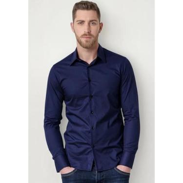 Imagem de Camisa Social Masculina Manga Longa Azul Marinho Jordhan, Azul marinho