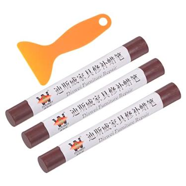 Imagem de Bastão de enchimento de cera, 3 peças de bastões de preenchimento de cera de madeira para reparo de madeira com espátula marcadores de giz de cera, kit de retoque de móveis para remover arranhões e