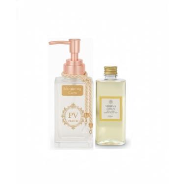 Imagem de Kit Para Banheiro, Porta Sabonete Líquido em Vidro com Cordão Decorativo + Refil Sabonete Liquido Hidratante Alecrim fresco (Rosé)