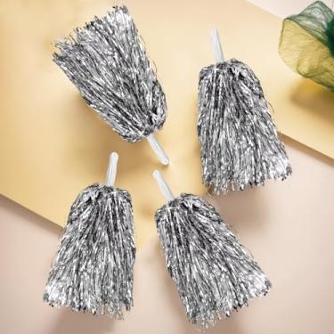 Imagem de 4 peças pompons de líder de torcida de alumínio metálico para esquadrões esportivos, festa de dança, futebol, basquete, espírito de celebração