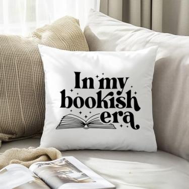 Imagem de Capas de almofada de presente para amantes de livros 45,7 x 45,7 cm, decoração temática de livro, decoração de biblioteca de recanto de leitura, in My Bookish Era, fronhas decorativas