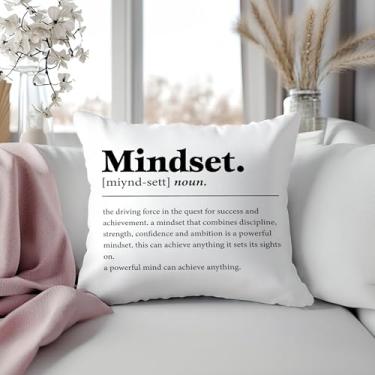 Imagem de Capas de almofada engraçadas com definição de mentalidade 45 x 45 cm, presentes motivacionais para mulheres, fronhas decorativas minimalistas em preto e branco