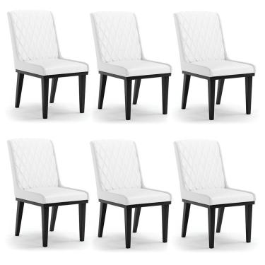 Imagem de Cadeira Sala De Jantar Base Madeira Preto Kit 6 Sofia Sintético Branco D03 - D'rossi
