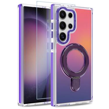 Imagem de MOWIME Capa magnética para Samsung Galaxy S23 Ultra com suporte [compatível com Magsafe] [lindo design fluorescente] [1 protetor de tela] Capa fosca translúcida fina para Galaxy S23 Ultra de 6,8