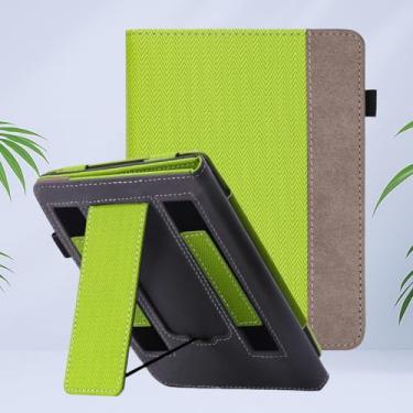 Imagem de Capa com suporte para o novo Kindle Paperwhite de 12ª geração (lançado em 2024) e Kindle Colorsoft Signature Edition, capa de couro PU com alças de mão e despertar/hibernar automaticamente