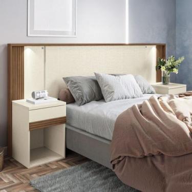 Imagem de Cabeceira Casal Tennesse 2 Gavetas Ripado com Led Jatoba/Areia - Pnr M