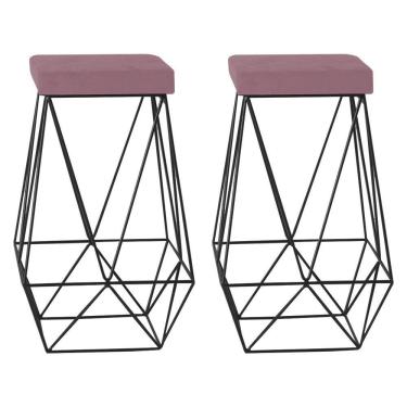 Imagem de Kit 2 Banqueta Kathy Base Preta Veludo Rosê Gran Belo