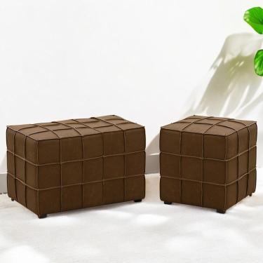 Imagem de Conjunto 2 Puffs S Augusto 43cm E 70cm Sala De Estar Couro Marrom Claro Manchado
